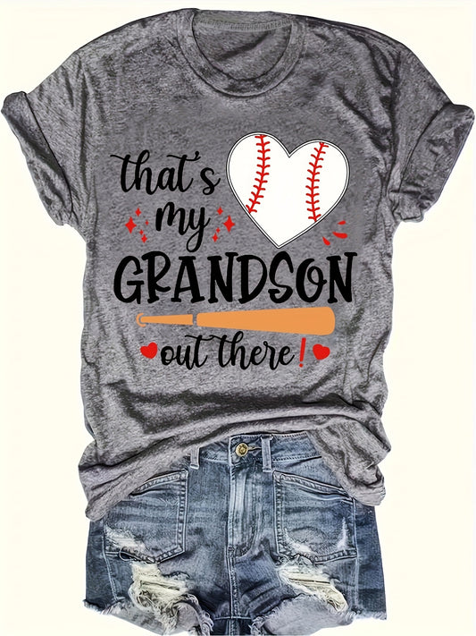 Letter & Baseball Print Crew Neck T-shirt, Casual Short Sleeve Top For Spring & Summer, Women's Clothing