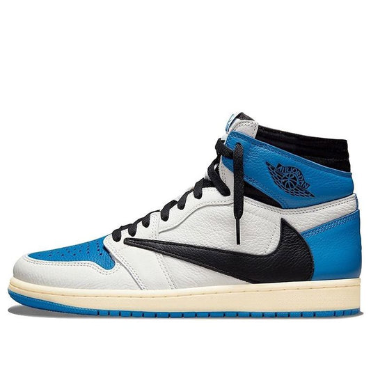 Fragment Design x Travis Scott x Air Jordan 1 Retro High 'Sail Black Military Blue'  DH3227-105 Iconic Trainers